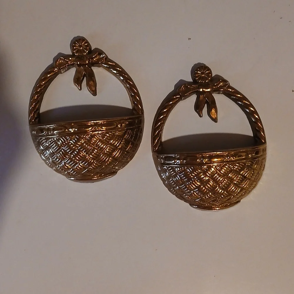 Vintage BURWOOD gold Toned Wall Pocket Baskets Regency Hollywood